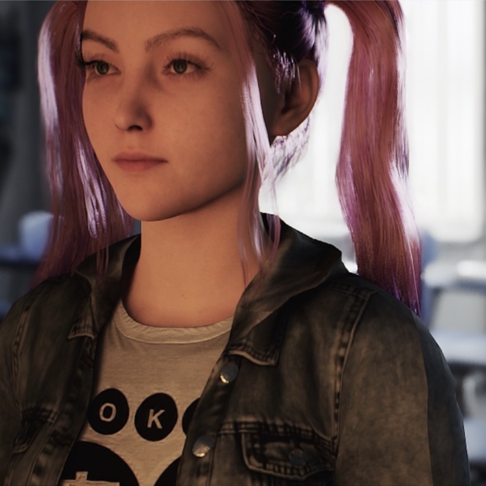 April Hamilton in a denim jacket